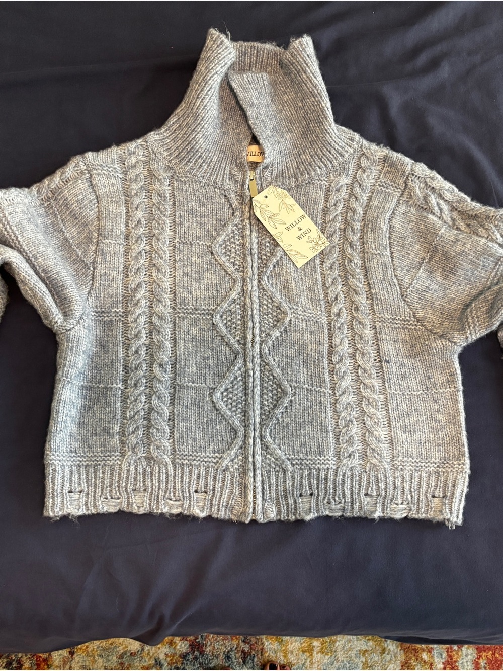 Women's Cable Knit Zip Cardigan Sweater - Blue